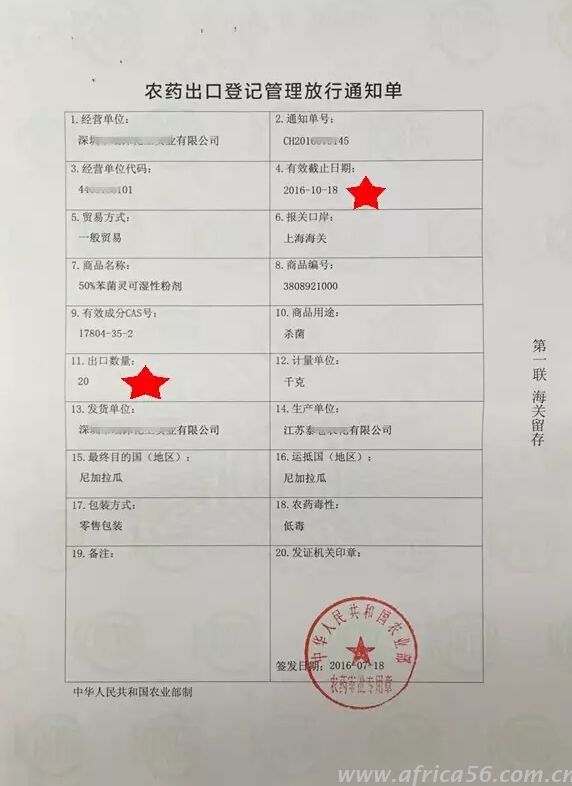 出口農(nóng)藥證和報(bào)關(guān)單